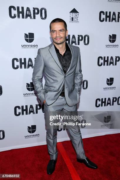 Juan Carlos Olivas attends the premiere of Univison's "El Chapo" at Landmark Theatre on April 19, 2017 in Los Angeles, California.