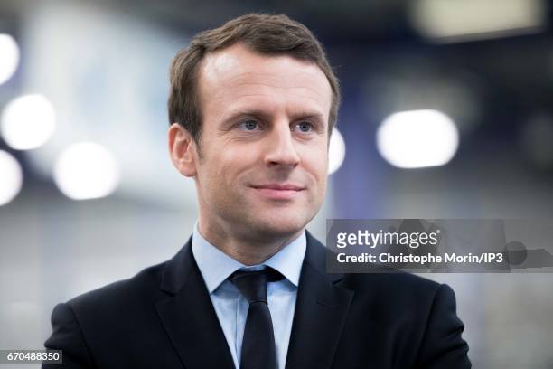 Founder and Leader of the political movement 'En Marche !' and candidate for the 2017 French Presidential Election Emmanuel Macron visits the Krys...