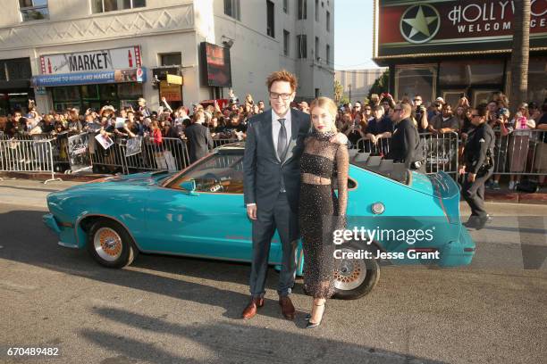 Writer/director James Gunn and actor Jennifer Holland at The World Premiere of Marvel Studios Guardians of the Galaxy Vol. 2. at Dolby Theatre in...