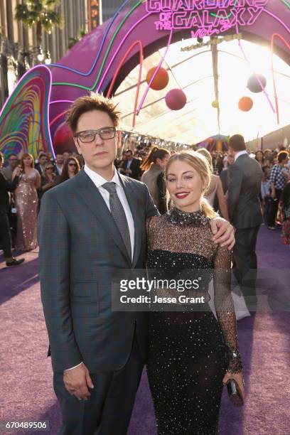 Writer/director James Gunn and actor Jennifer Holland at The World Premiere of Marvel Studios Guardians of the Galaxy Vol. 2. at Dolby Theatre in...
