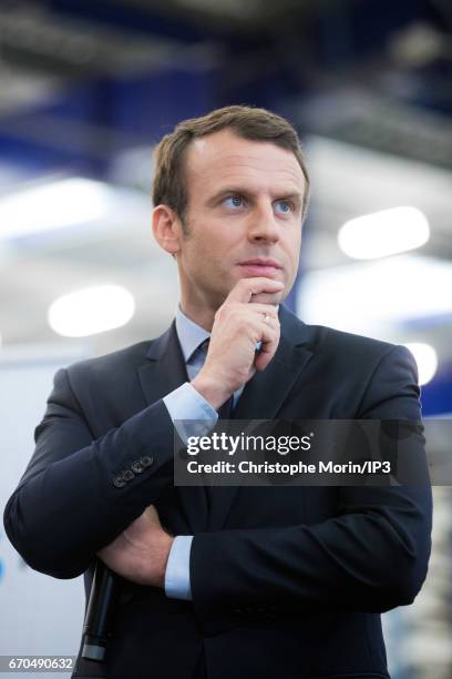 Founder and Leader of the political movement 'En Marche !' and candidate for the 2017 French Presidential Election Emmanuel Macron visits the Krys...