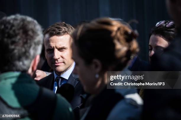 Founder and Leader of the political movement 'En Marche !' and candidate for the 2017 French Presidential Election Emmanuel Macron visits the Krys...