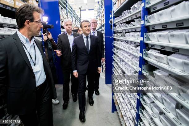 Founder and Leader of the political movement 'En Marche !' and candidate for the 2017 French Presidential Election Emmanuel Macron visits the Krys...
