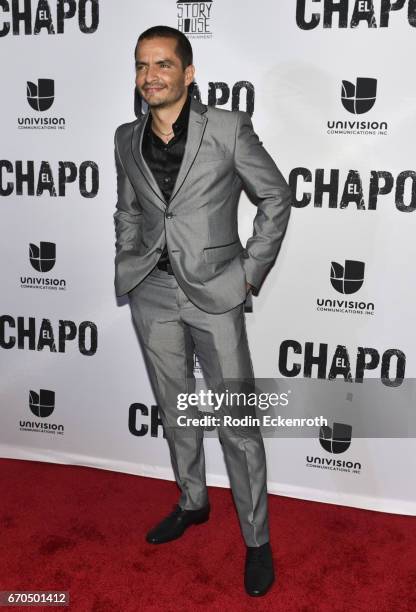 Actor Juan Carlos Olivas attends the premiere of Univison's "El Chapo" at Landmark Theatre on April 19, 2017 in Los Angeles, California.