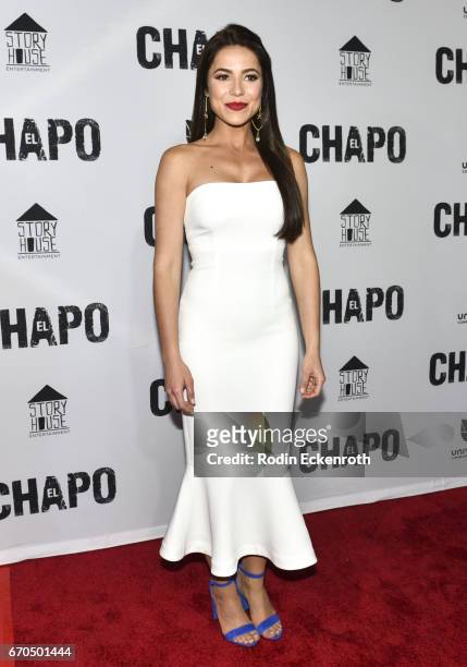 Actress Juliette Pardau attends the premiere of Univison's "El Chapo" at Landmark Theatre on April 19, 2017 in Los Angeles, California.