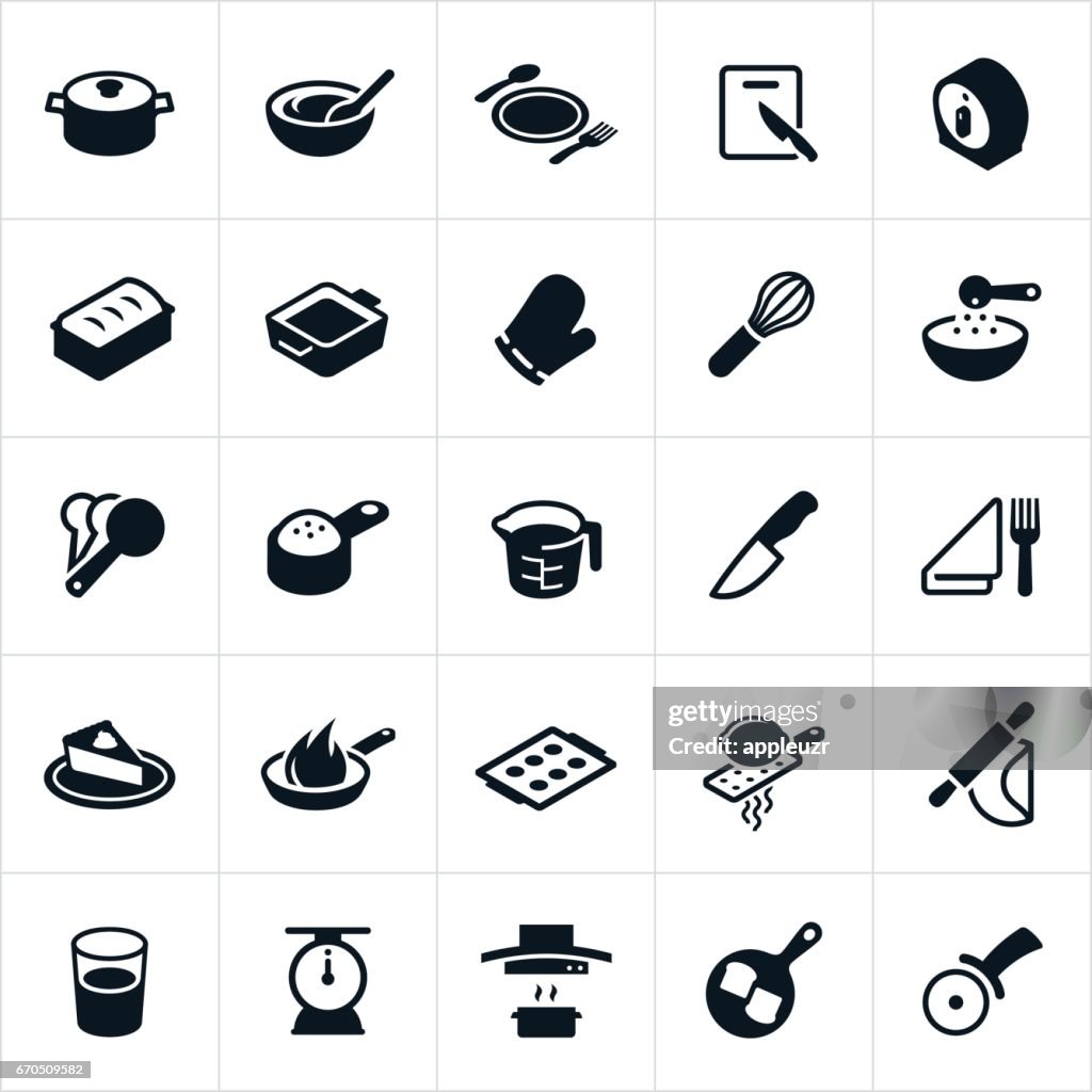 Kitchen Utensils, Dishware and Cookware Icons