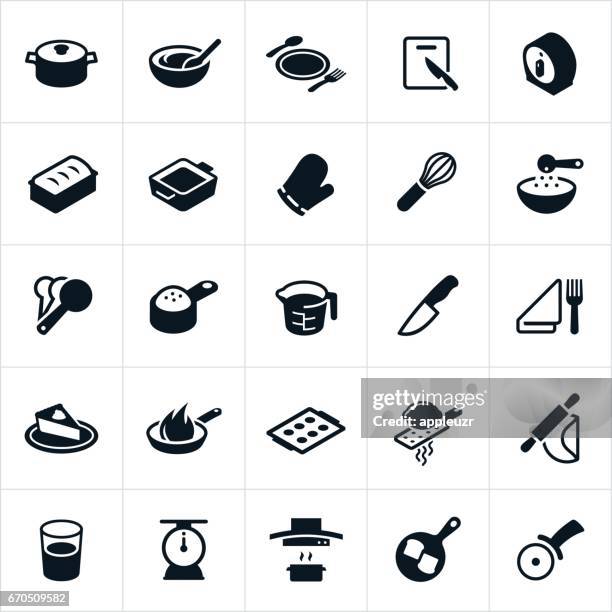 kitchen utensils, dishware and cookware icons - exhaust fan stock illustrations