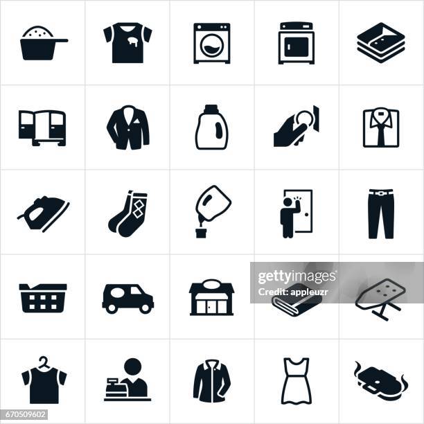 laundromat and dry cleaning icons - dry cleaning stock illustrations