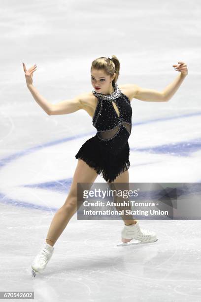 Alaine Chartrand of Canada competes in the Ladies short program during the 1st day of the ISU World Team Trophy 2017 on April 20, 2017 in Tokyo,...