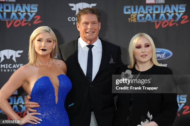 Actors Taylor Ann Hasselhoff, David Hasselhoff and Hayley Hasselhoff attend the premiere of Disney and Marvel's "Guardians Of The Galaxy Vol 2" at...