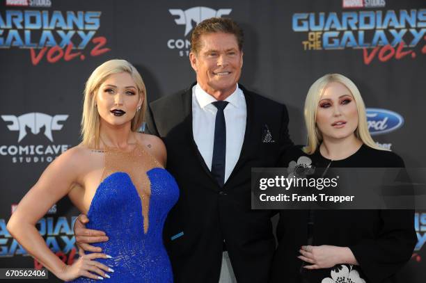 Actors Taylor Ann Hasselhoff, David Hasselhoff and Hayley Hasselhoff attend the premiere of Disney and Marvel's "Guardians Of The Galaxy Vol 2" at...