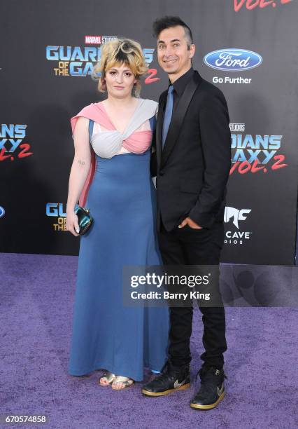 Chantal Claret and singer Jimmy Urine attend world premiere of Disney and Marvel's' 'Guardians Of The Galaxy 2' at Dolby Theatre on April 19, 2017 in...