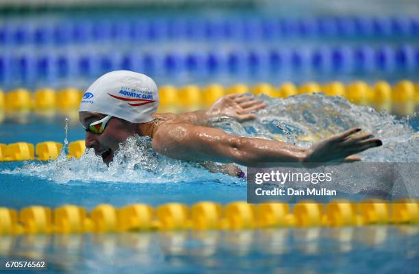 Alys Thomas of Great Britain competes in the Womens Open 200m Butterfly Heats on day three of the 2017 British Swimming Championships at Ponds Forge...