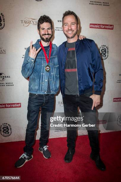 Ted Stryker and Brad Delson arrive to Linkin Park's Music For Relief - Charity Poker Tournament at Taglyan Cultural Complex on April 19, 2017 in...