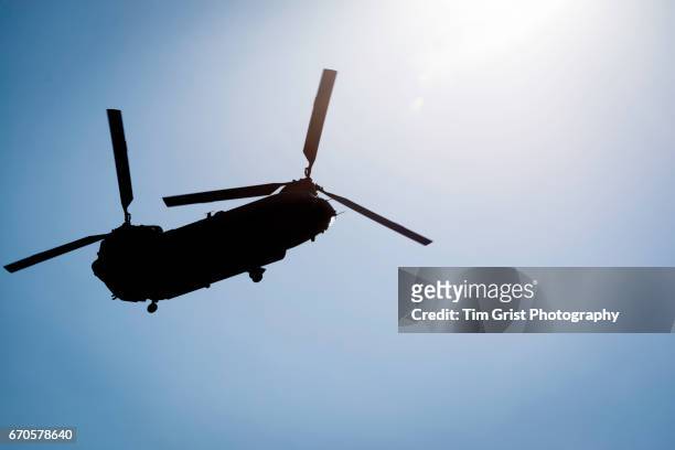 low angle helicopter silhouette - chinook dog ストックフォトと画像