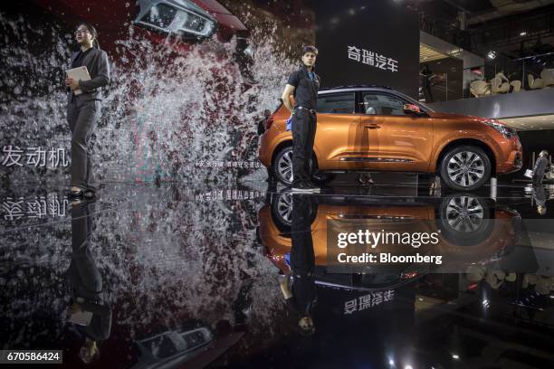 Chery Automobile Co. Tiggo 5 sport utility vehicle stands on display at the Auto Shanghai 2017 vehicle show in Shanghai, China, on Thursday, April...