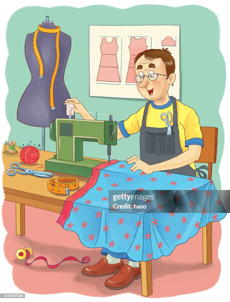 A Tailor Professions Illustration For Children Coloring Page Funny Cartoon  Characters High-Res Vector Graphic - Getty Images