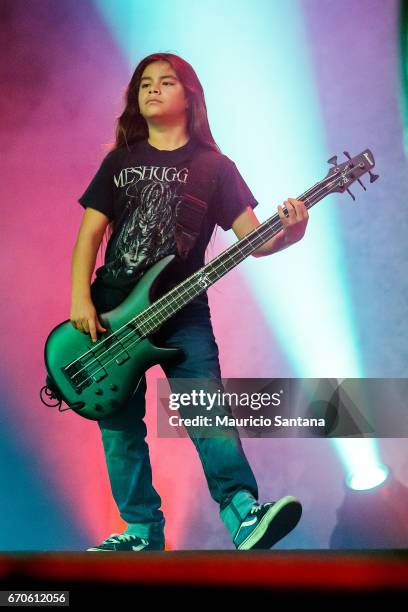 Tye Trujillo of Korn performs live on stage at Espaco das Americas on April 19, 2017 in Sao Paulo, Brazil.