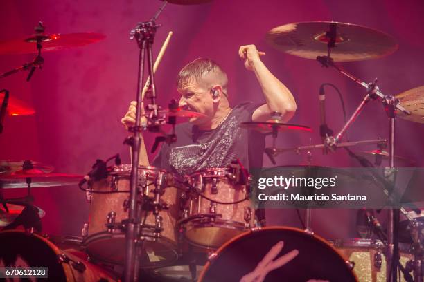 Ray Luzier of Korn performs live on stage at Espaco das Americas on April 19, 2017 in Sao Paulo, Brazil.