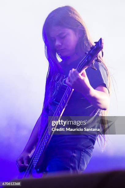 Tye Trujillo of Korn performs live on stage at Espaco das Americas on April 19, 2017 in Sao Paulo, Brazil.