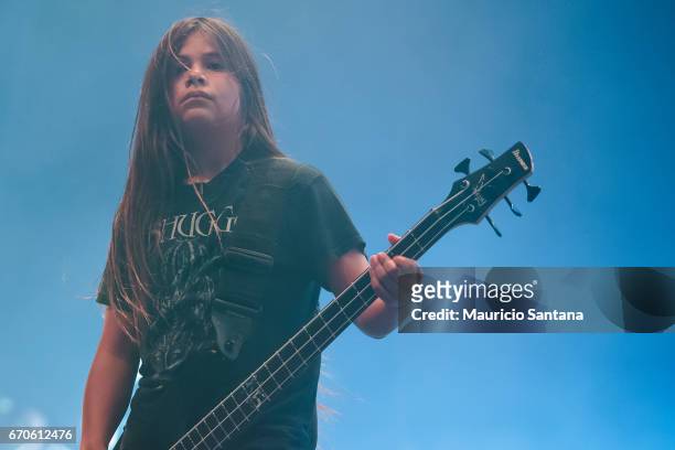 Tye Trujillo of Korn performs live on stage at Espaco das Americas on April 19, 2017 in Sao Paulo, Brazil.