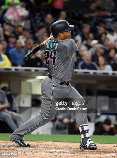 Yasmany Tomas of the Arizona Diamondbacks plays during a baseball game against the San Diego Padres at PETCO Park on April 18, 2017 in San Diego,...
