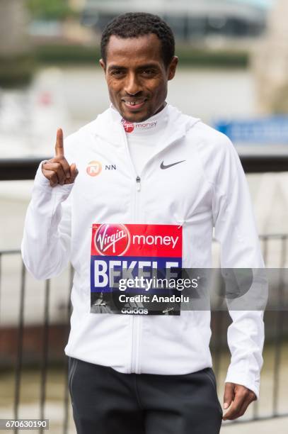 Kenenisa Bekele of Ethopia poses during the London Marathon photo call on April 20, 2017 in London, United Kingdom.