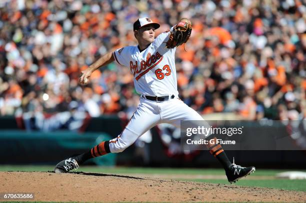 Tyler Wilson of the Baltimore Orioles pitches against the New York Yankees at Oriole Park at Camden Yards on April 9, 2017 in Baltimore, Maryland.