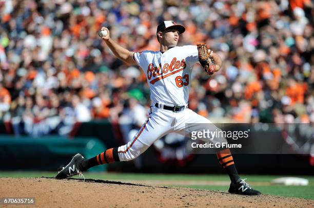 Tyler Wilson of the Baltimore Orioles pitches against the New York Yankees at Oriole Park at Camden Yards on April 9, 2017 in Baltimore, Maryland.
