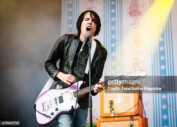 Guitarist and vocalist Ryan Jarman of English indie rock group The Cribs performing live on stage at Y Not Festival in Derbyshire, on July 29, 2016.