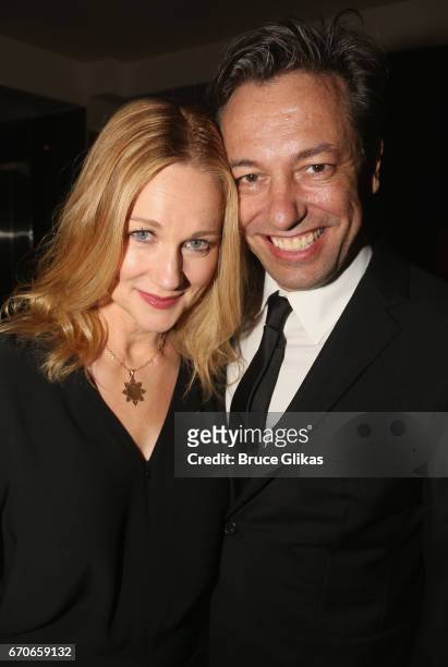 Lura Linney and husband Marc Schauer pose at the opening night after party for Manhattan Theatre Clubs production of "The Little Foxes" on Broadway...
