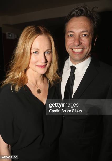 Lura Linney and husband Marc Schauer pose at the opening night after party for Manhattan Theatre Clubs production of "The Little Foxes" on Broadway...