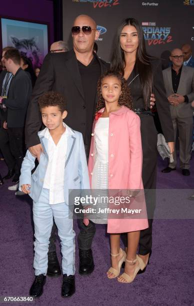 Actor Vin Diesel, wife Paloma Jimenez, son Vincent Sinclair and daughter Hania Riley Sinclair arrive at the Premiere Of Disney And Marvel's...