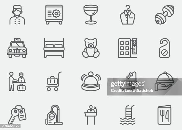 hotel and services line icons | eps10 - visit icon stock illustrations