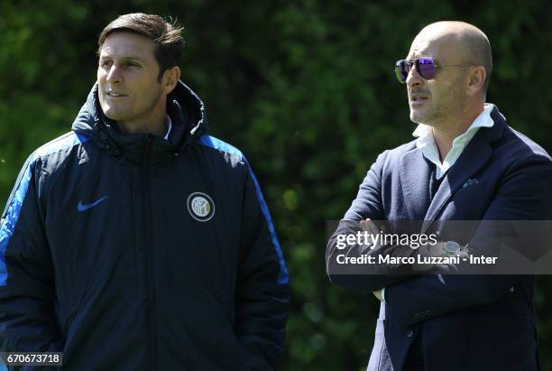 Vice President of FC Internazionale Milano Javier Zanetti and Sportif Director of FC Internazionale Milano Piero Ausilio look on during the FC...