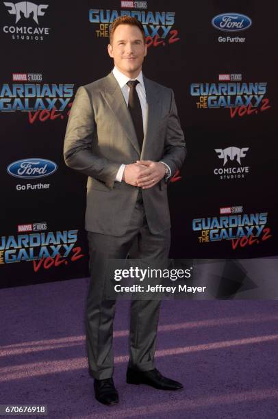 Actor Chris Pratt arrives at the Premiere Of Disney And Marvel's 'Guardians Of The Galaxy Vol. 2' at Dolby Theatre on April 19, 2017 in Hollywood,...
