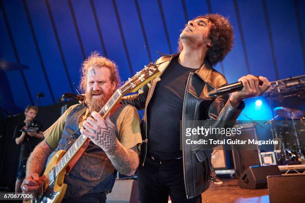 Frontman William DuVall and guitarist Brent Hinds of American hard rock group Giraffe Tongue Orchestra performing live on stage at Reading Festival...