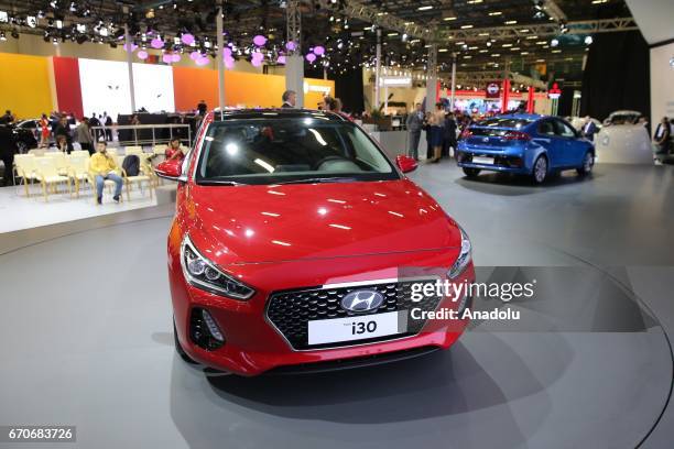 Hyundai i30 is being displayed during the Istanbul Autoshow 2017 at the TUYAP Fair and Convention Center in Istanbul, Turkey on April 20, 2017.