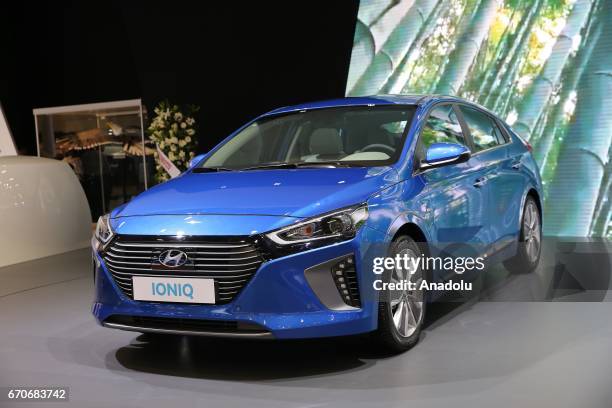 Hyundai Ioniq is being displayed during the Istanbul Autoshow 2017 at the TUYAP Fair and Convention Center in Istanbul, Turkey on April 20, 2017.