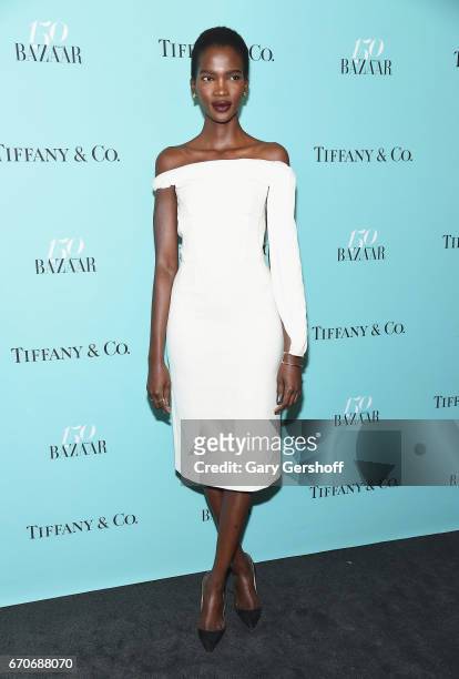 Model Aamito Lagum attends Harper's BAZAAR 150th Anniversary Party at The Rainbow Room on April 19, 2017 in New York City.