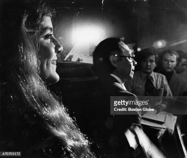 Caroline Kennedy sits at the press conference at Harvard University in Cambridge, Mass., about the proposed John F. Kennedy Library complex on May...