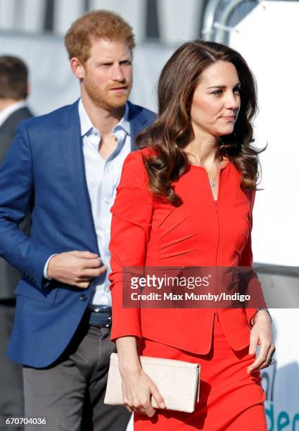 Prince Harry and Catherine, Duchess of Cambridge attend the official opening of The Global Academy in support of Heads Together on April 20, 2017 in...