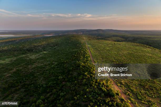 Aerial views of the border fence and poacher access points on the Mozambique/South Africa border into Kruger National Park, epicenter of the poaching...