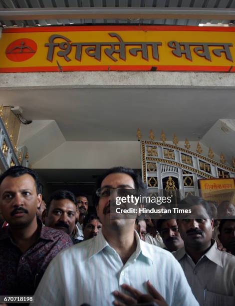 Shiv sena Executive President Uddhav Thackeray comes out of Shivsena Bhavan after he visits party HQ hearing a the news of hoax bomb call on...