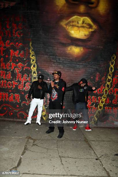 Uncle Murda, Krayzie Bone, and Bizzy Bone on set at the Bone Thugz N Harmony "Changed The Story" Video Shoot on April 19, 2017 in New York City.