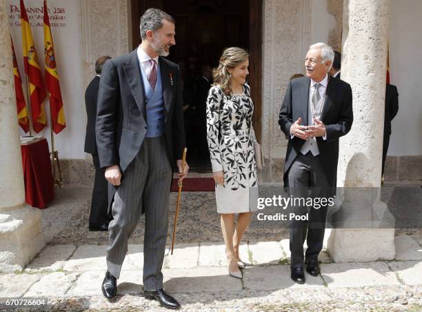 King Felipe and Queen Letizia of Spain greets the Catalan writer Eduardo Mendoza at the Cervantes Award Ceremony to the Spanish writer Eduardo...