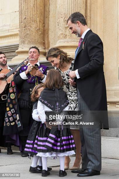 King Felipe VI of Spain and Queen Letizia of Spain attend the 'Miguel de Cervantes 2016' Award, given to Spanish writer Eduardo Mendoza, at Alcala de...