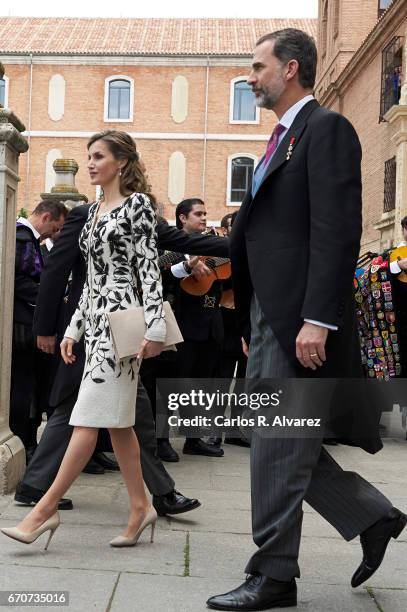 King Felipe VI of Spain and Queen Letizia of Spain attend the 'Miguel de Cervantes 2016' Award, given to Spanish writer Eduardo Mendoza, at Alcala de...