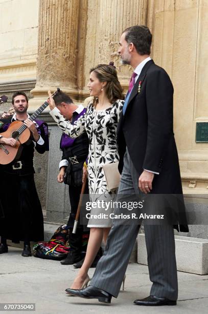 King Felipe VI of Spain and Queen Letizia of Spain attend the 'Miguel de Cervantes 2016' Award, given to Spanish writer Eduardo Mendoza, at Alcala de...