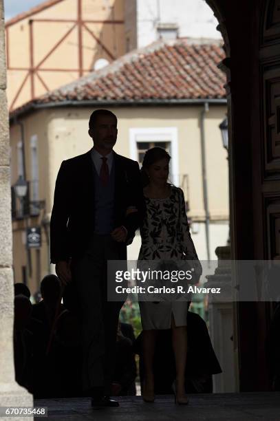 King Felipe VI of Spain and Queen Letizia of Spain attend the 'Miguel de Cervantes 2016' Award, given to Spanish writer Eduardo Mendoza, at Alcala de...